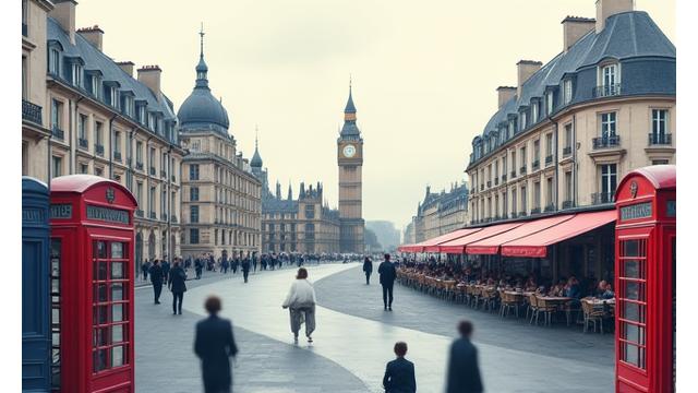 Carte de l'Europe avec focus sur Londres et Paris, suite au Brexit