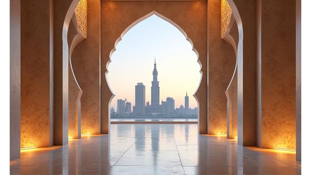 Architecture moderne du Golfe avec des éléments de design islamique